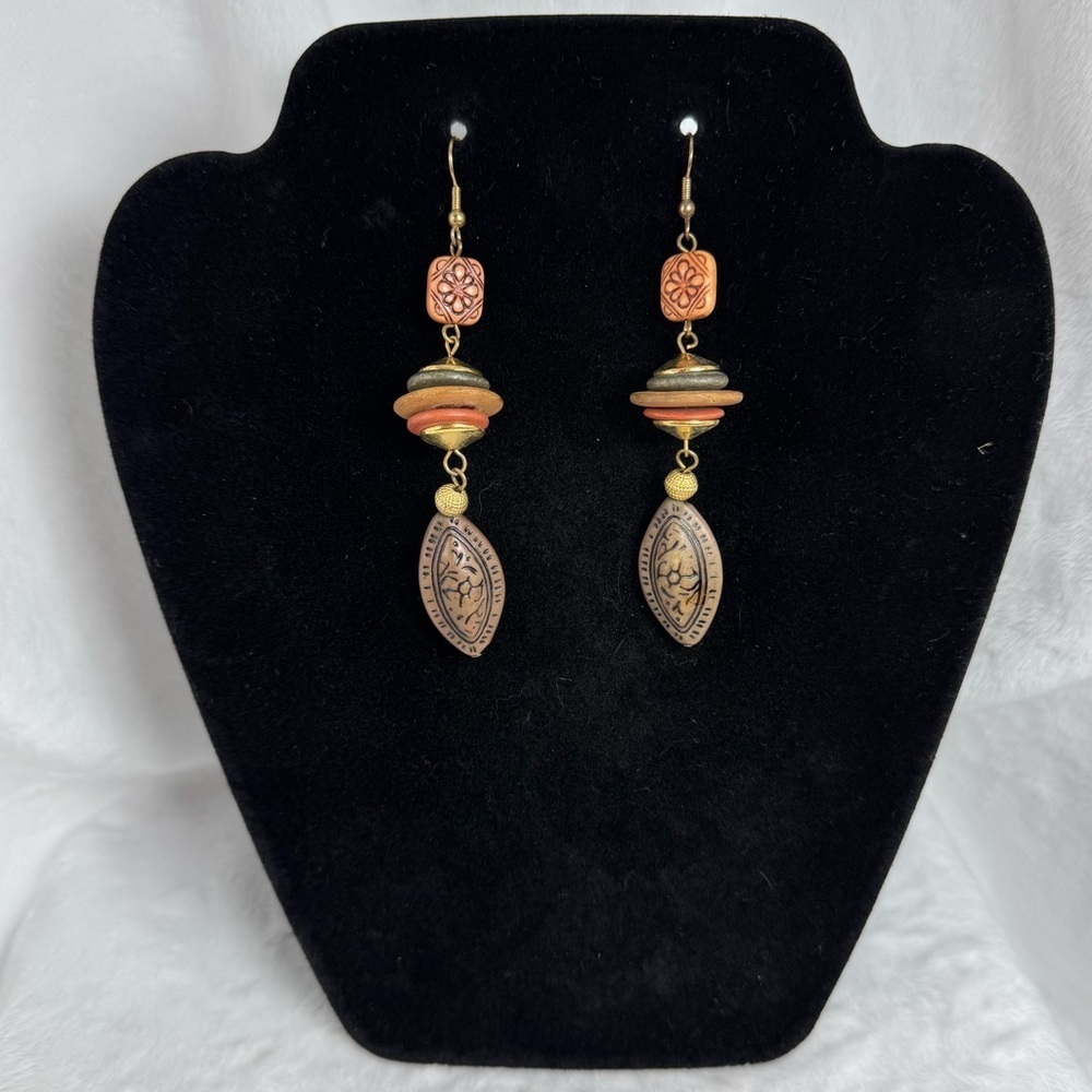 Vintage Resin Beaded Dangle Earrings Tribal Boho Southwestern